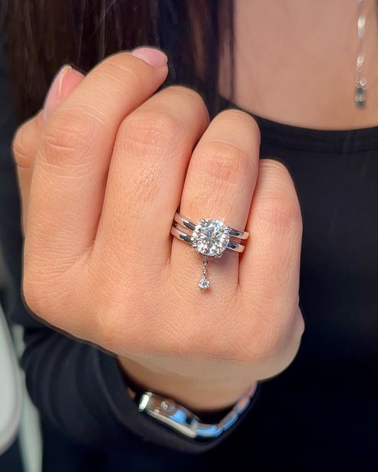 Round Cut Moissanite Dangling Ring