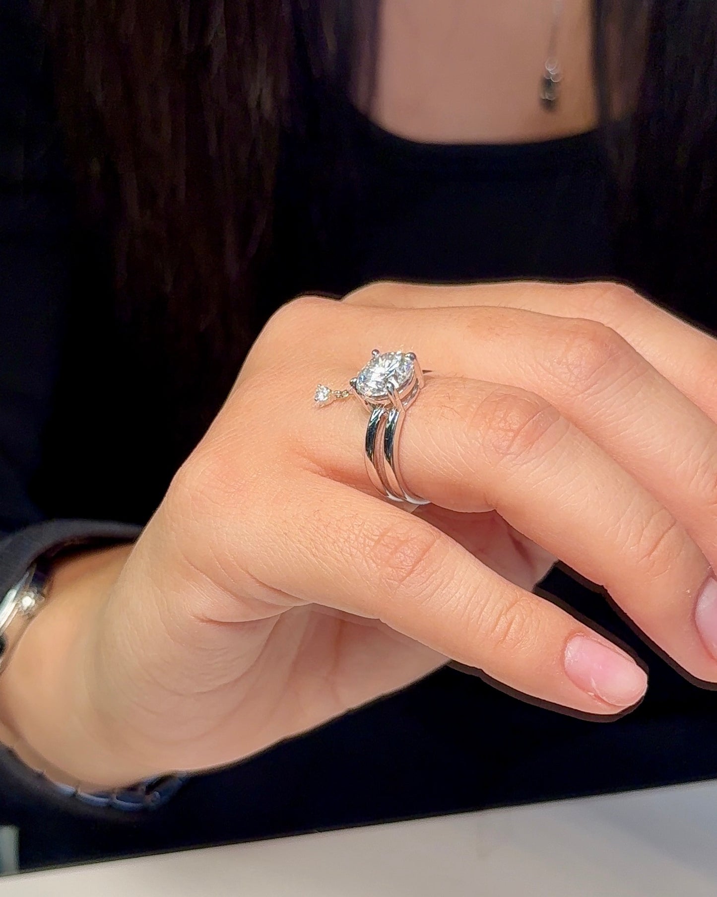 Round Cut Moissanite Dangling Ring