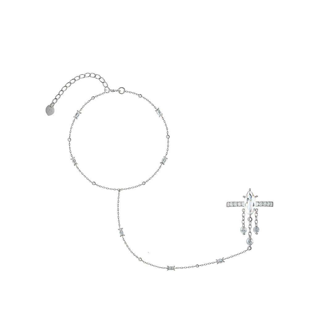 Marquise Cut Moissanite Dangling Hand Chain Ring
