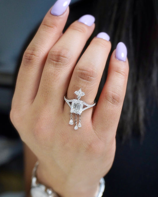 Emerald Cut Moissanite Dangling Ring